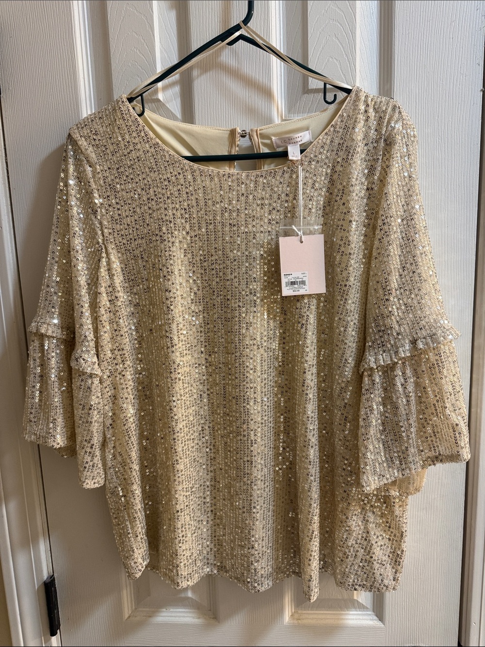 LC Lauren Conrad Cream Sequin Ruffle-Sleeve Blouse